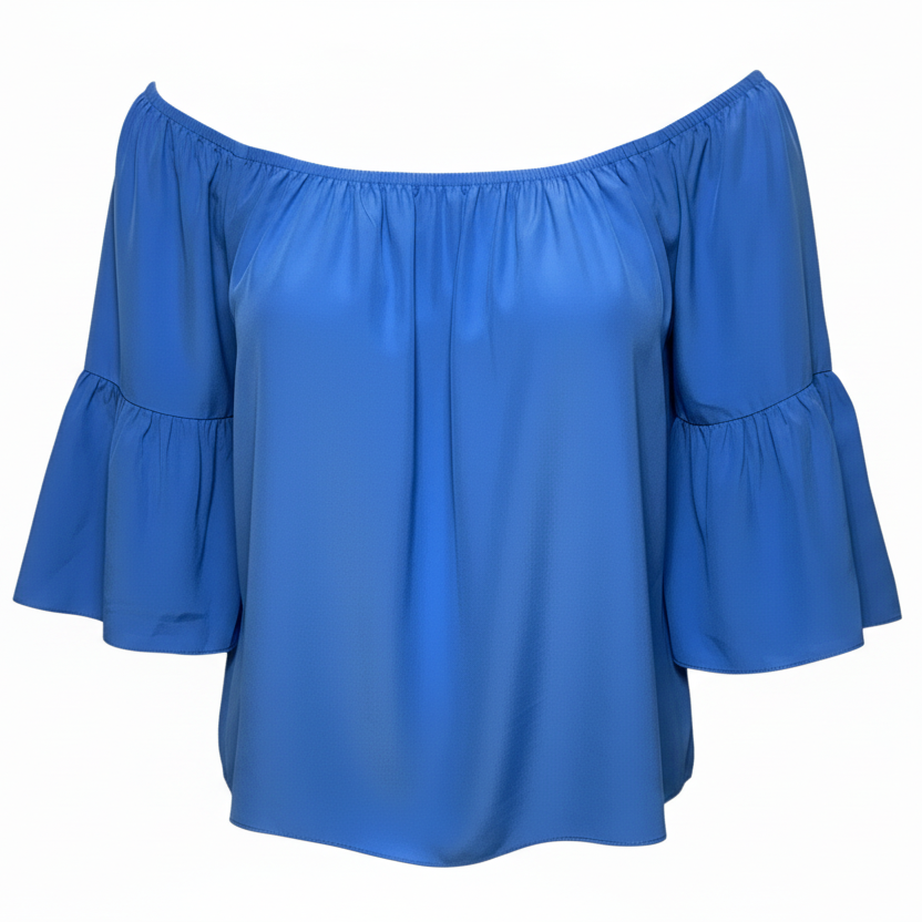 Sanilla Off The Shoulder Silk Top 3/4 Sleeve Designer By Lilly Pulitzer In Lapis Blue, Size: S