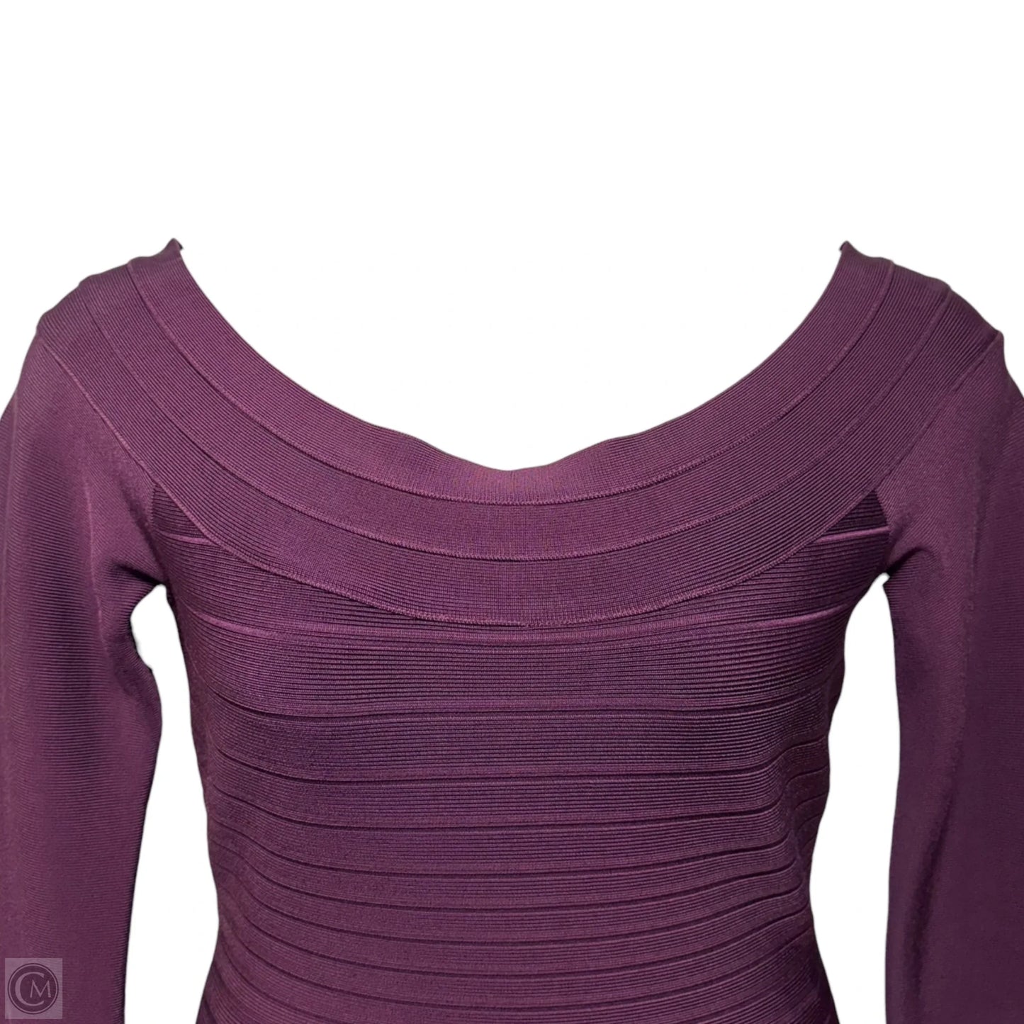 Candice Bandage Midi Dress Luxury Designer By Herve Leger In Bordeaux, Size: L