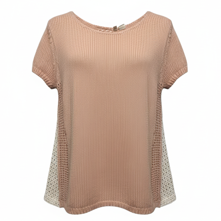 Madeira Eyelet Pullover Sweater By Moth In Cream & Pink, Size: S