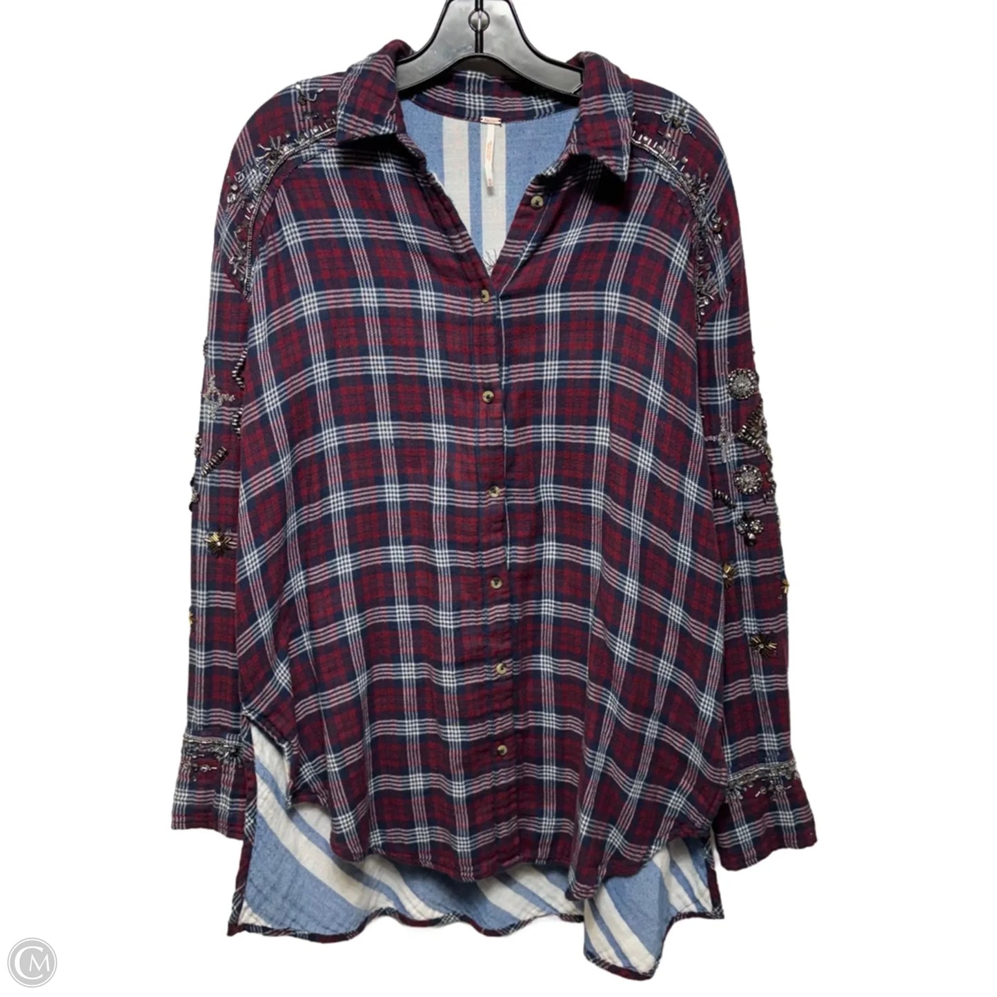 Embellished Tunic Long Sleeve By Free People In Plaid Pattern, Size: M