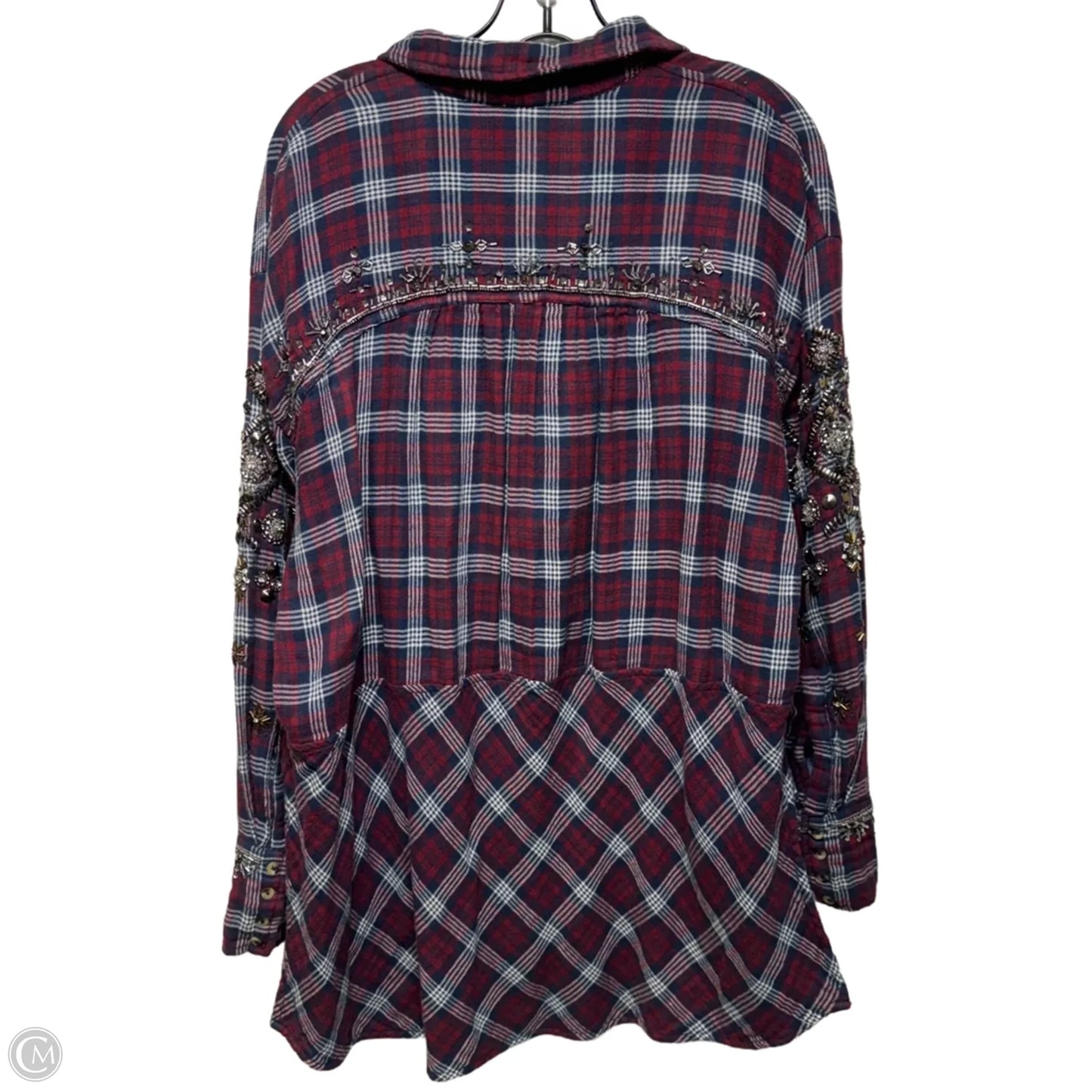 Embellished Tunic Long Sleeve By Free People In Plaid Pattern, Size: M