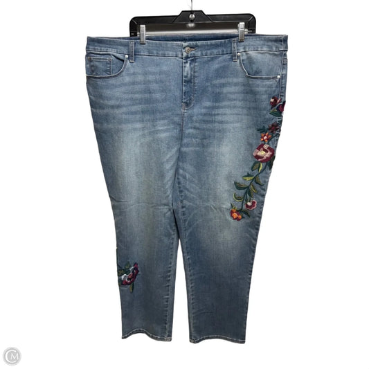 Girlfriend Slim Leg Ankle Floral Embroidery Jeans By Chicos In Blue Denim, Size: 20