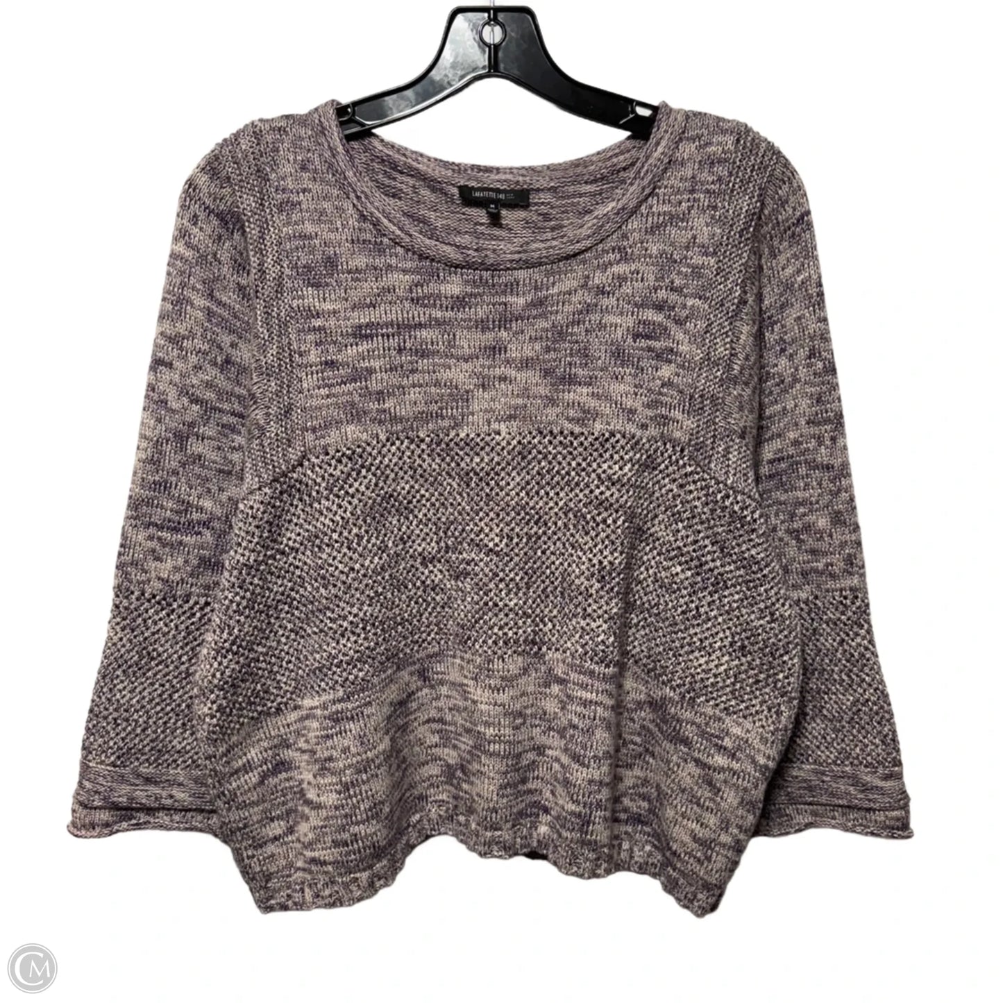 Cotton Merino Wool Blend Sweater Designer By Lafayette 148 In Grey & Purple, Size: M