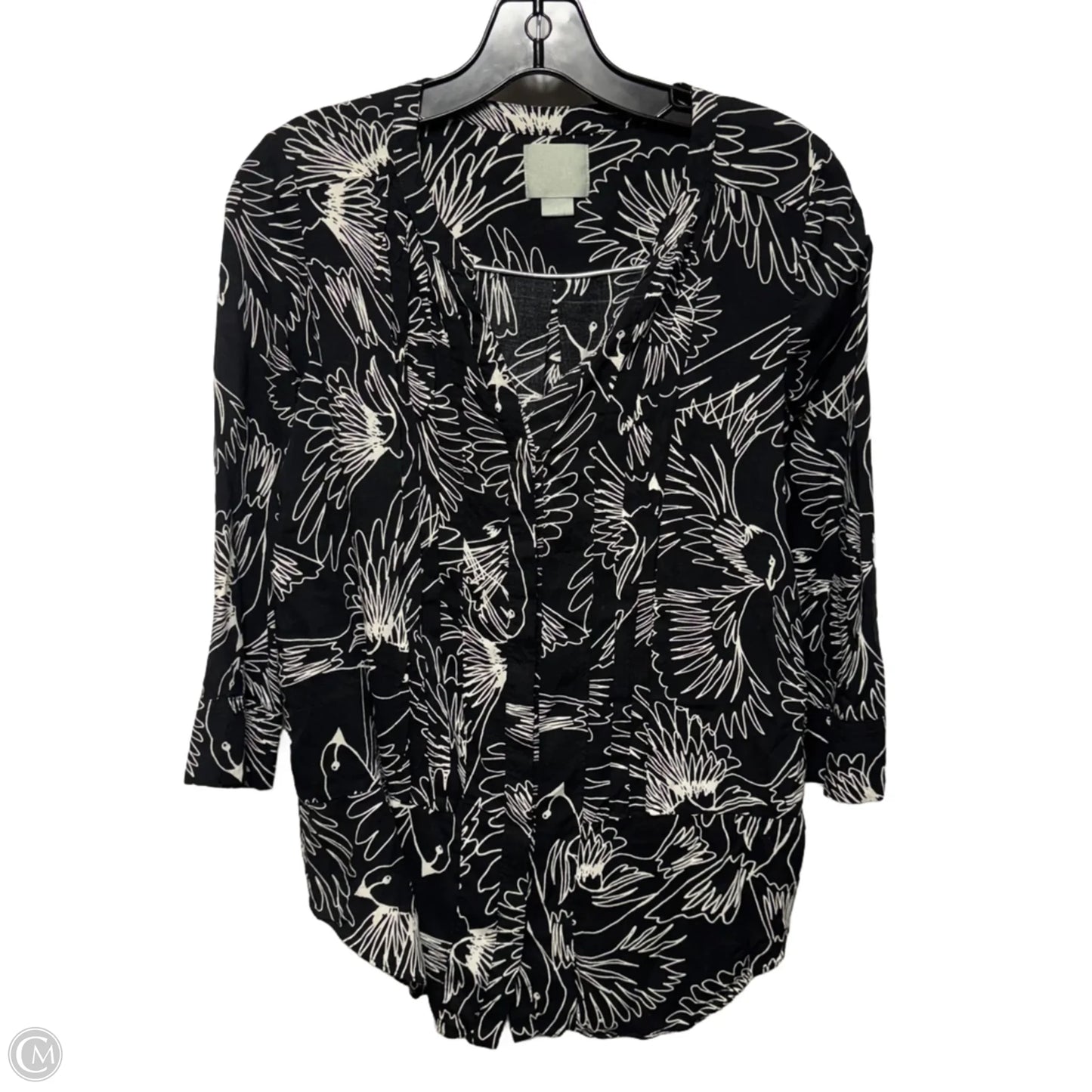 Bird Print Blouse By Maeve In Black & White, Size: 4