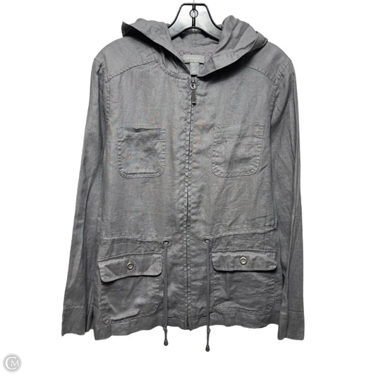 Linen Lightweight Hooded Jacket By Kenar In Grey, Size: M