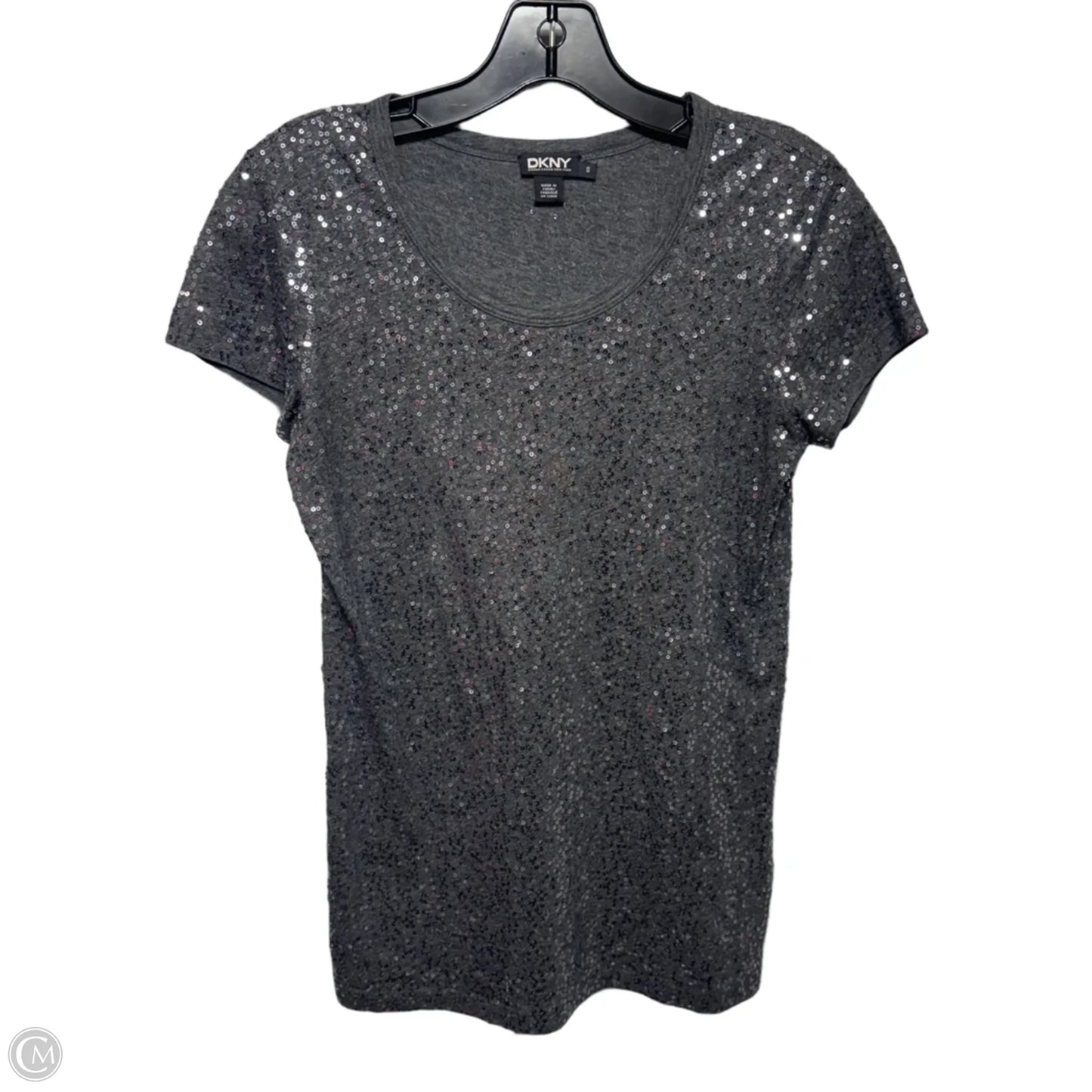 Sequin Top Short Sleeve By Dkny In Silver, Size: S