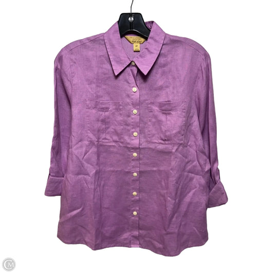 Linen Top Long Sleeve By Investments In Purple, Size: 12p