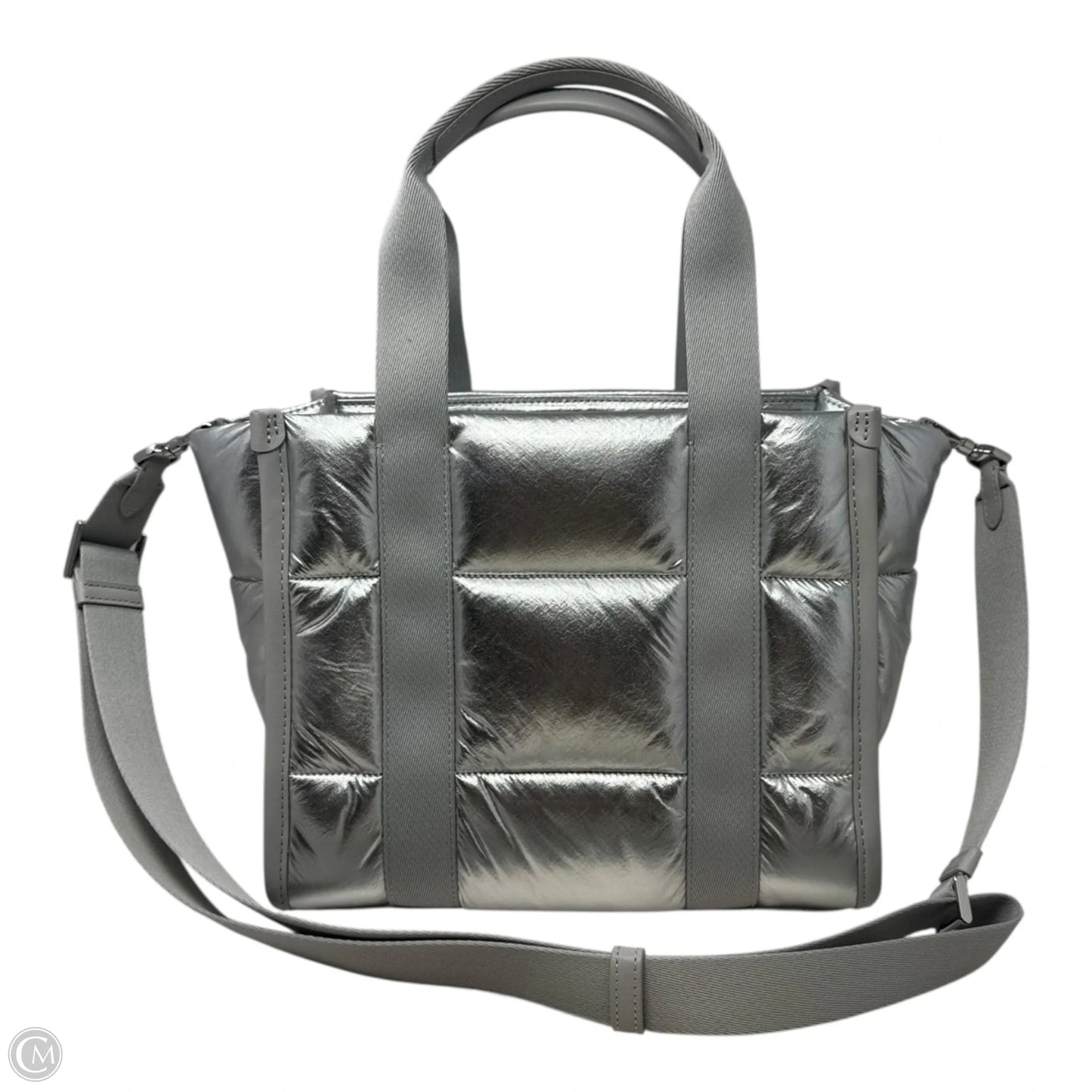 Metallic Puffer Satchel Handbag Designer By Kate Spade, Size: Medium