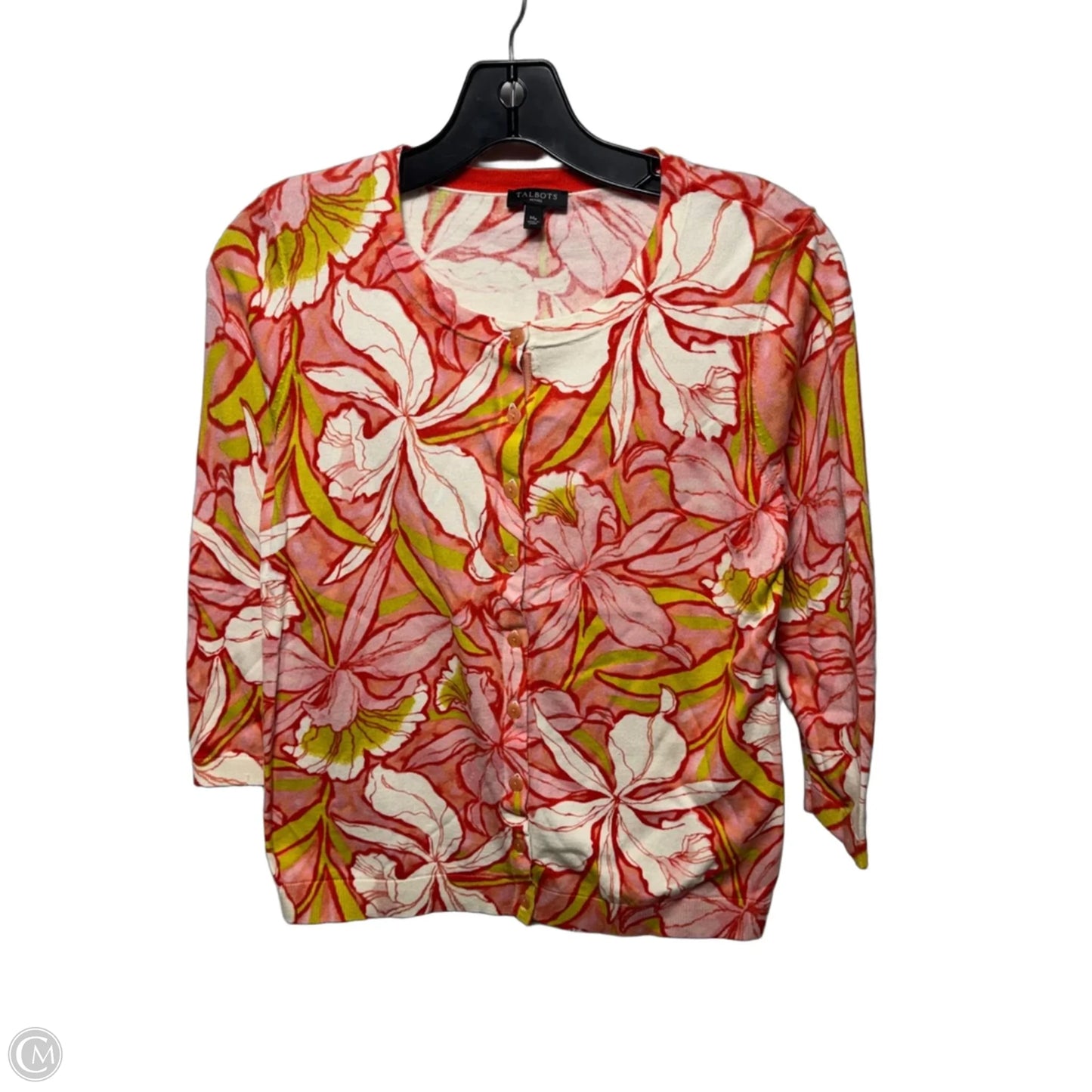 Sweater Cardigan By Talbots In Floral Print, Size: Mp