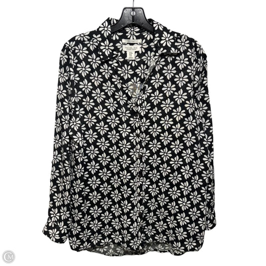 Linen Top Long Sleeve By Rachel Zoe In Black & Cream, Size: M