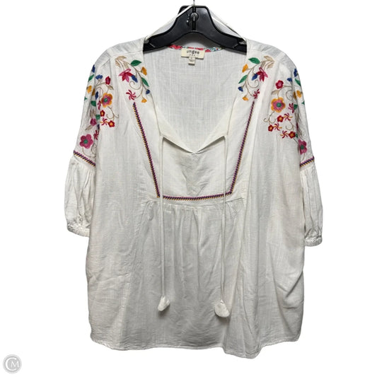 Linen Blend Top Short Sleeve By Umgee In White, Size: L