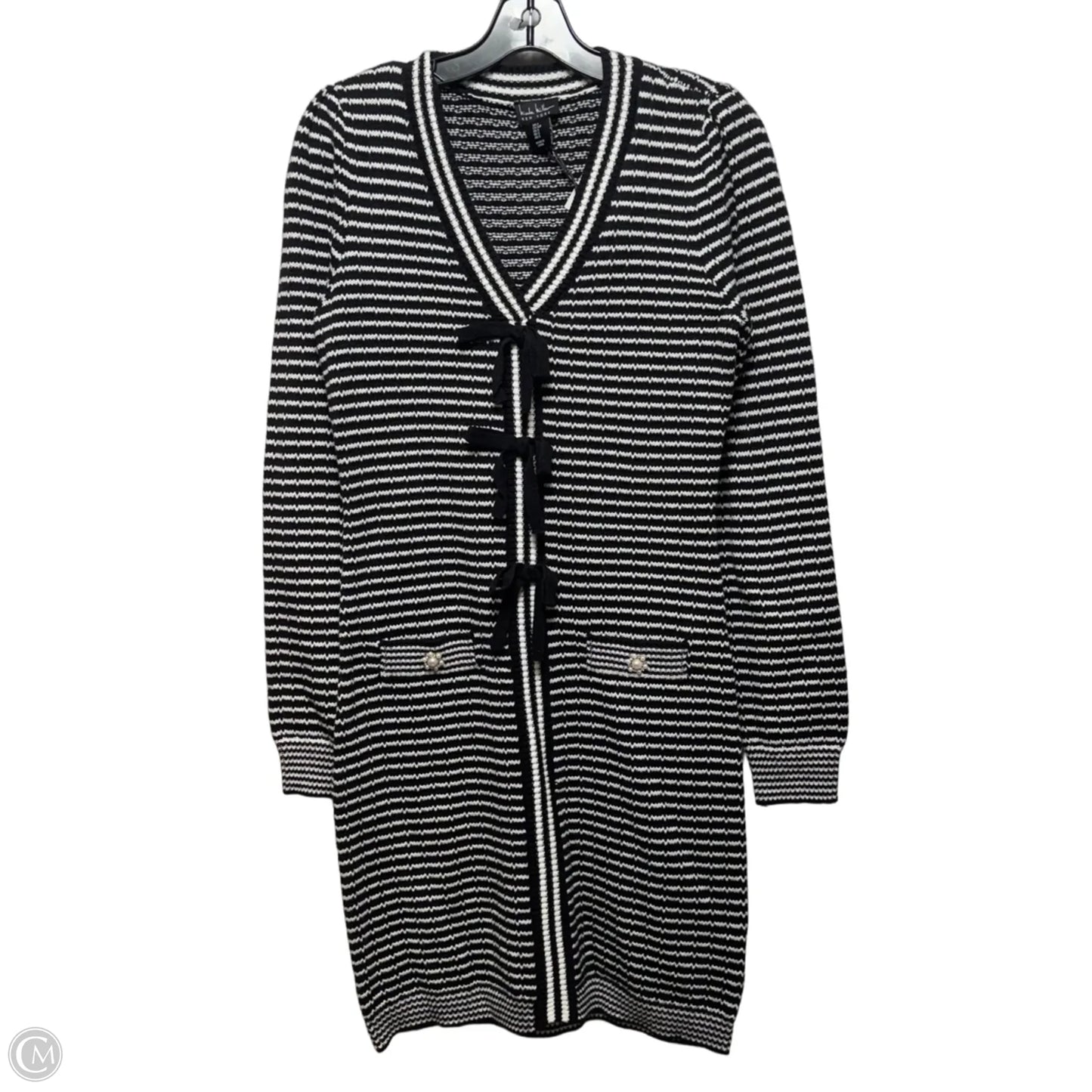 Sweater Cardigan By Nicole Miller In Black & White, Size: S