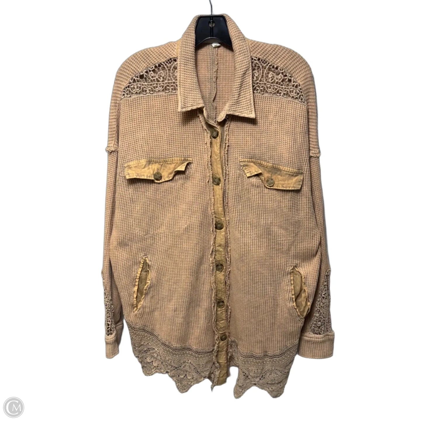 Jacket Shirt By Oli & Hali In Peach and gray, Size: M