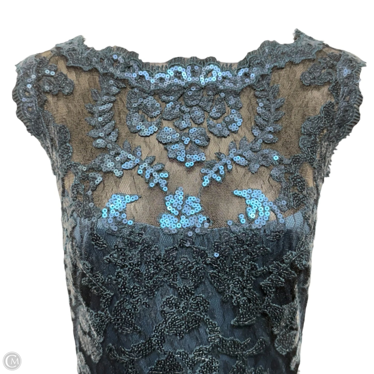 Sequin Paillette Embroidered Lace Cocktail Dress By Tadashi Shoji In Teal, Size: 6