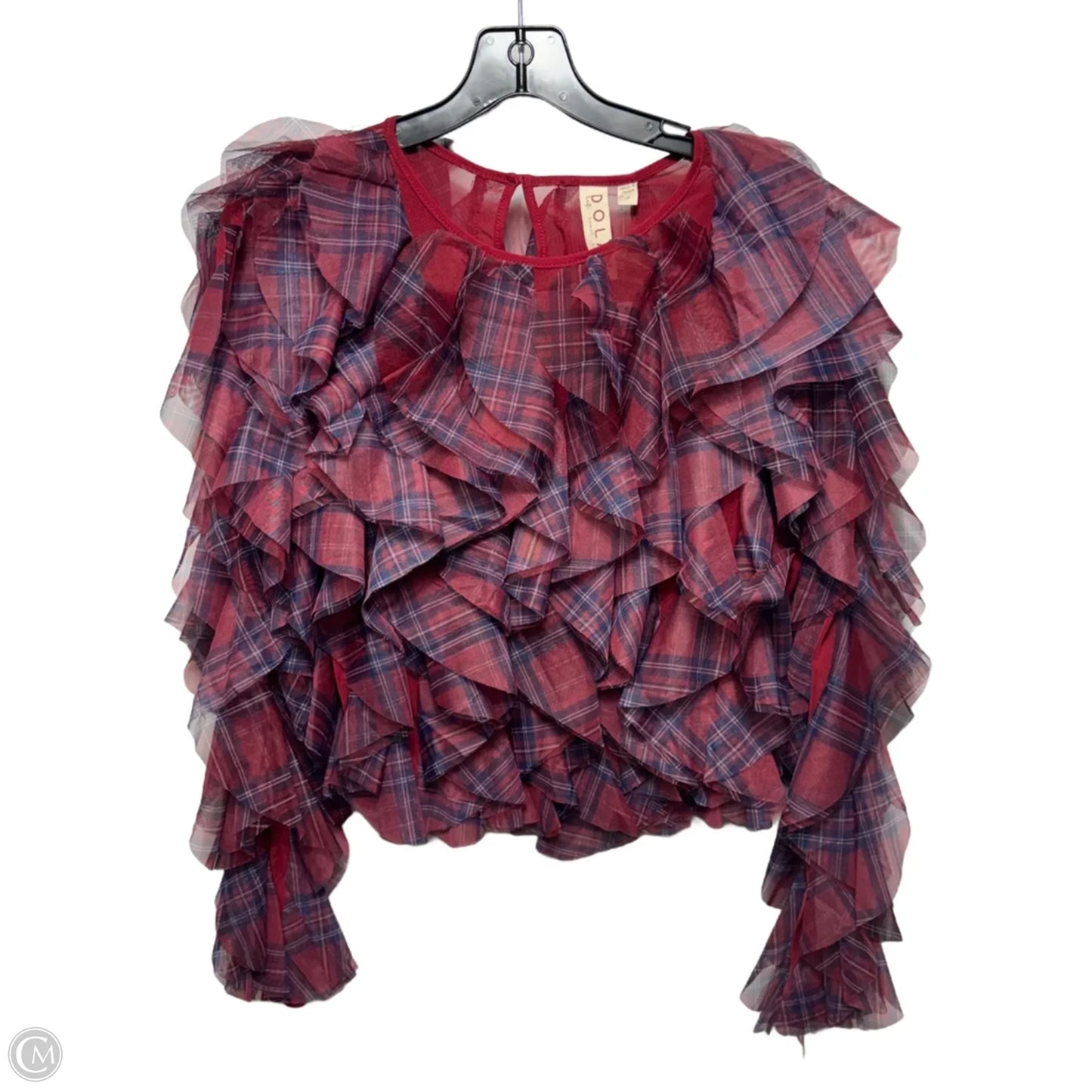 Ruffle Plaid Crew-Neck Blouse By Dolan Left Coast X Anthropologie In Red Plaid Pattern, Size: M