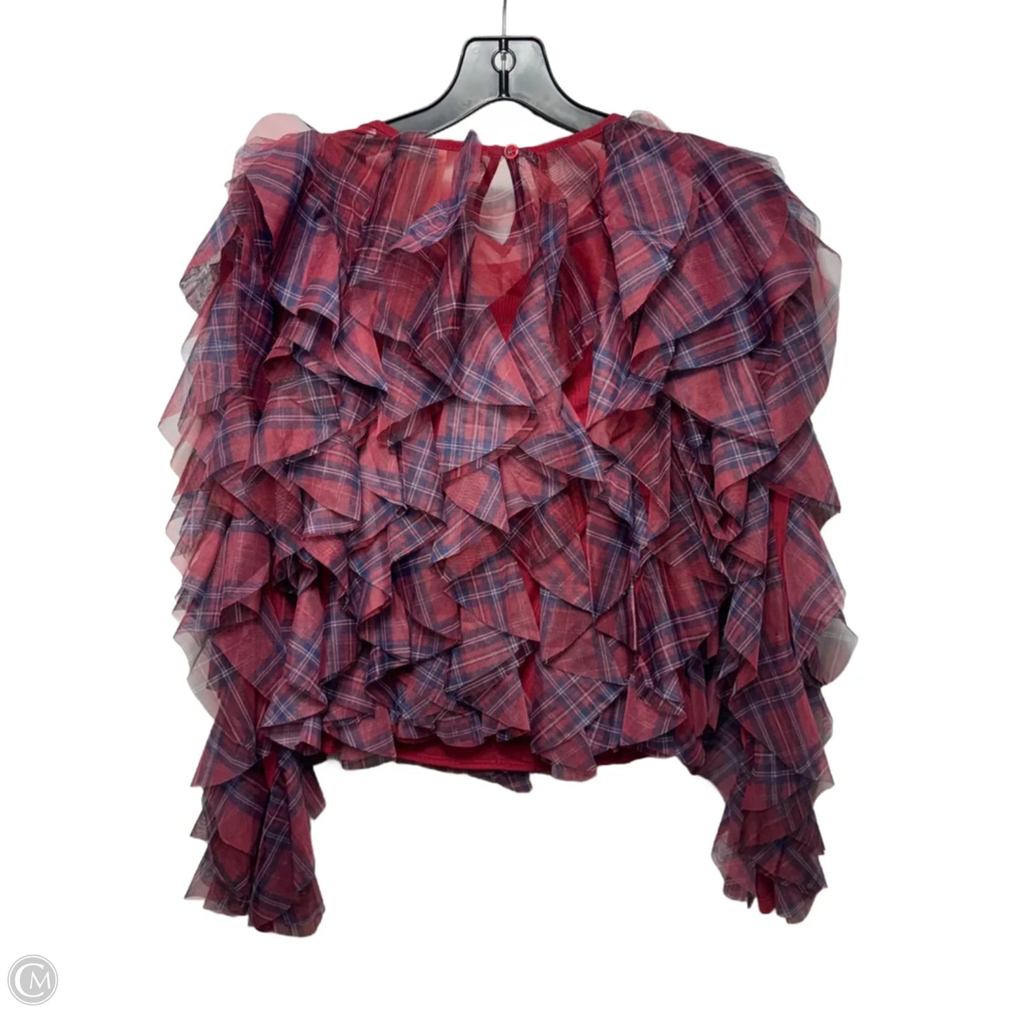 Ruffle Plaid Crew-Neck Blouse By Dolan Left Coast X Anthropologie In Red Plaid Pattern, Size: M