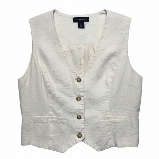 Linen Blend Vest By Tahari In Cream, Size: L