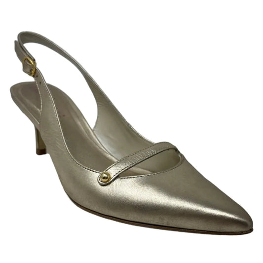 Metallic Leather Kitten Heel Slingback Pumps Designer By Lilly Pulitzer In Gold, Size: 6.5