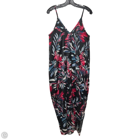 Moody Floral Sleeveless V-Neck Woven Satin Maxi Chemise By Van Winkle & Co In Tropical Print, Size: S