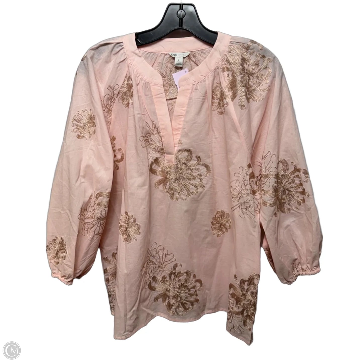 Top Long Sleeve By Cato In Gold & Pink, Size: L