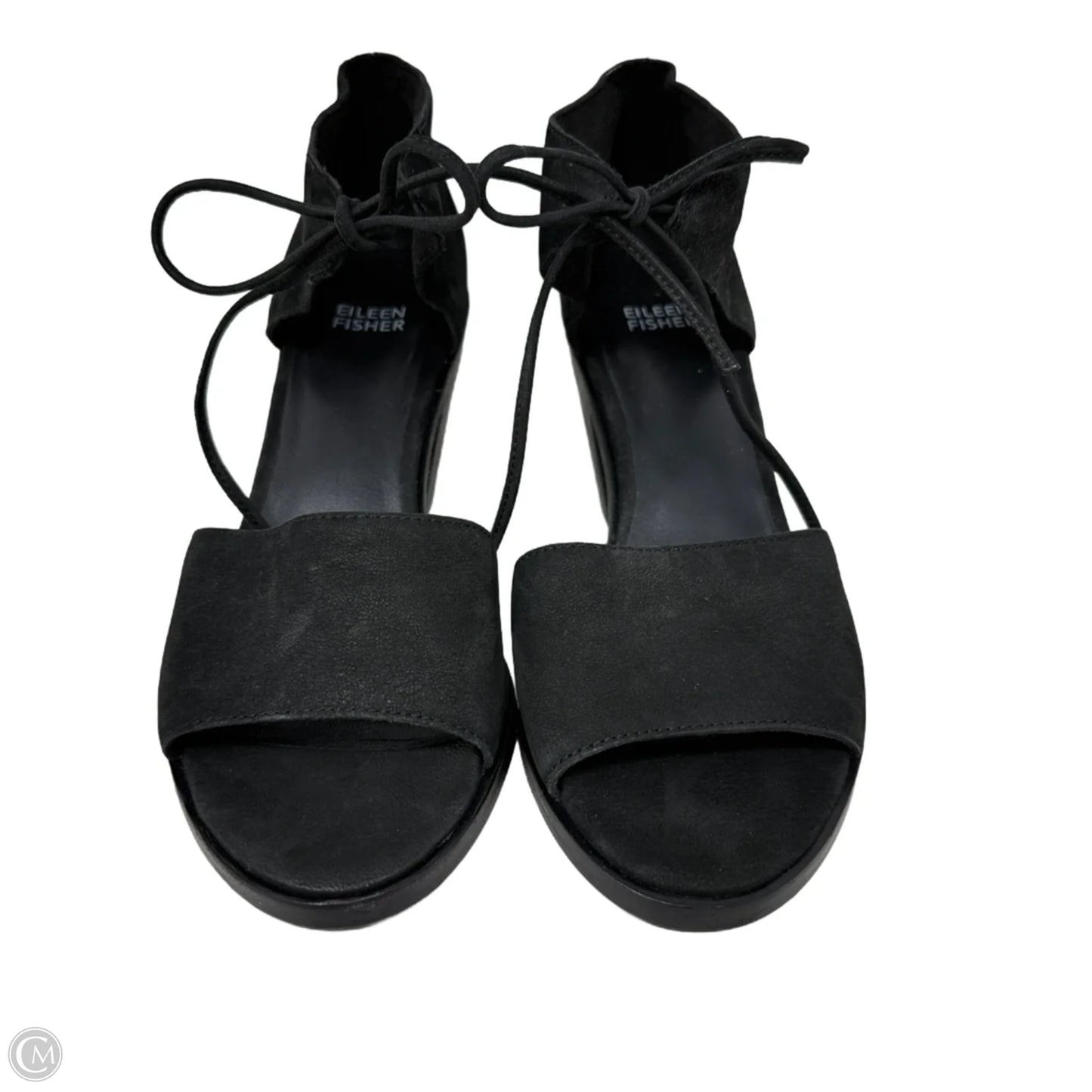 Ann Open Toe Leather Sandals By Eileen Fisher In Black, Size: 8