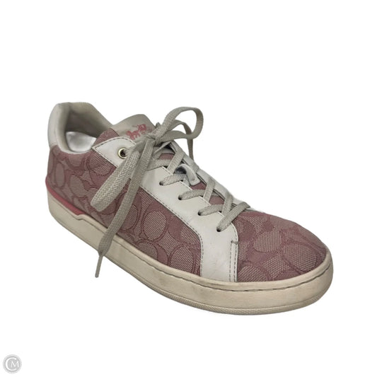 Signature Sneakers Shoes Designer By Coach In Plaid Pattern, Size: 7.5