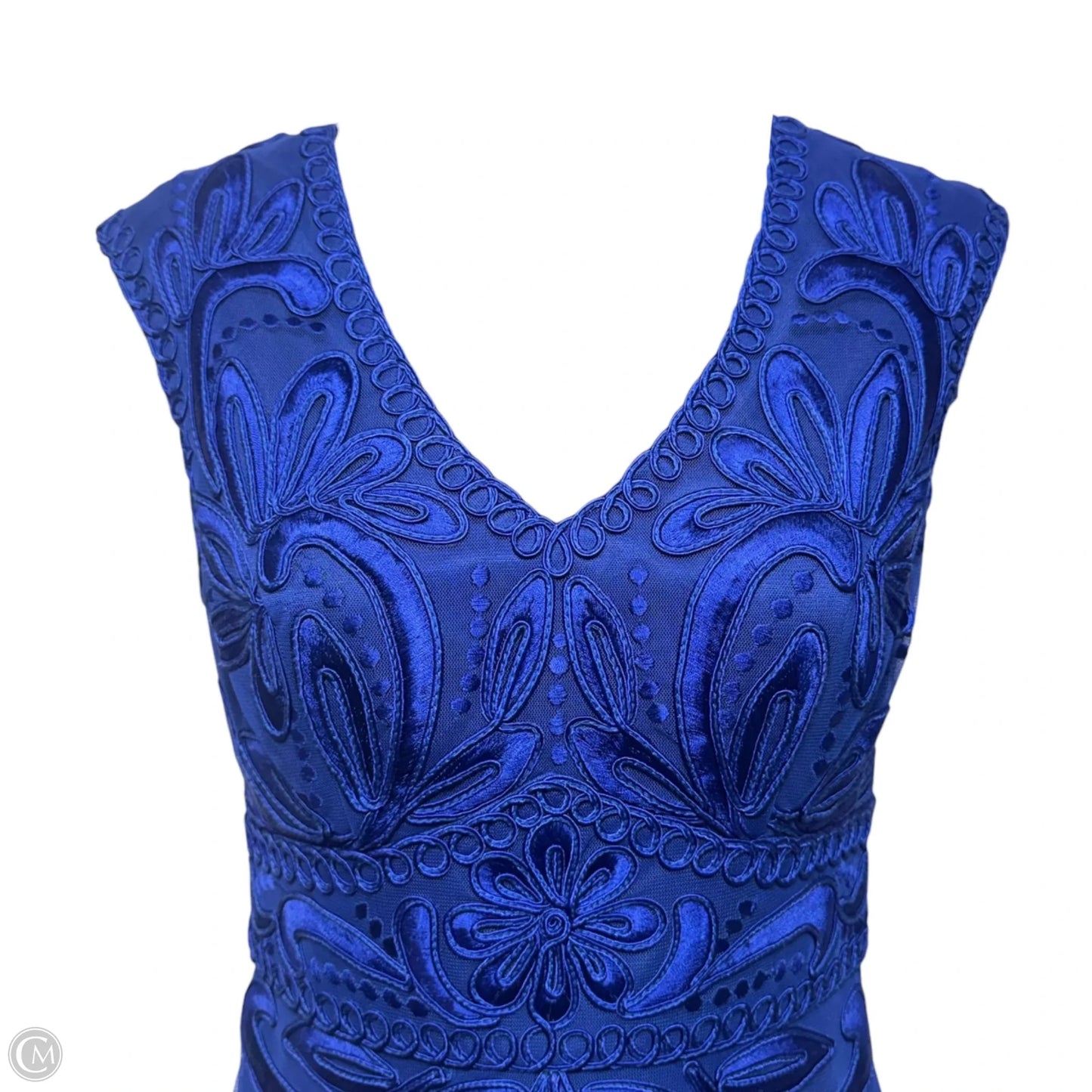 Embroidered Lace V- Neck Sheath Dress By Sue Wong In Blue, Size: 2