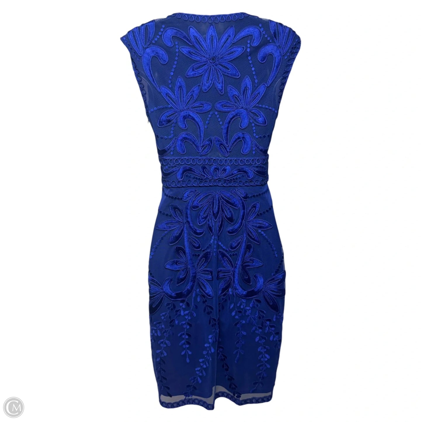Embroidered Lace V- Neck Sheath Dress By Sue Wong In Blue, Size: 2