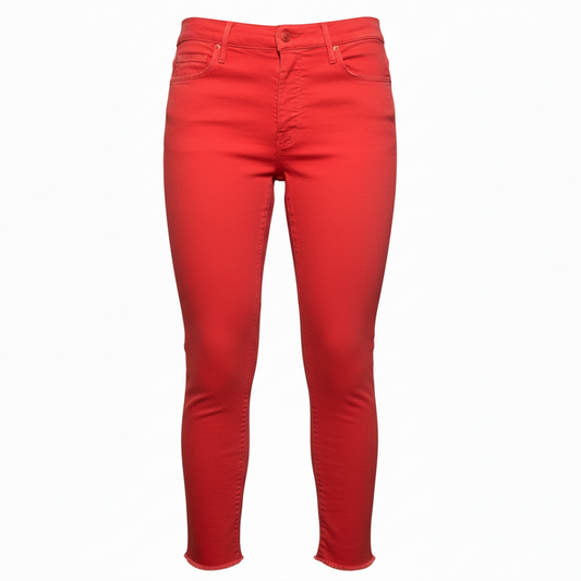The Stunner Ankle Fray Jeans By Mother In Tomato Play Date Denim, Size: 6/28