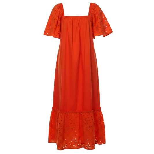 Connie Eyelet Maxi Dress By Mudpie In Poppy, Size: M