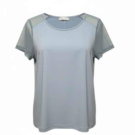 Mesh Trim Top Short Sleeve By Anatomie In Blue, Size: M