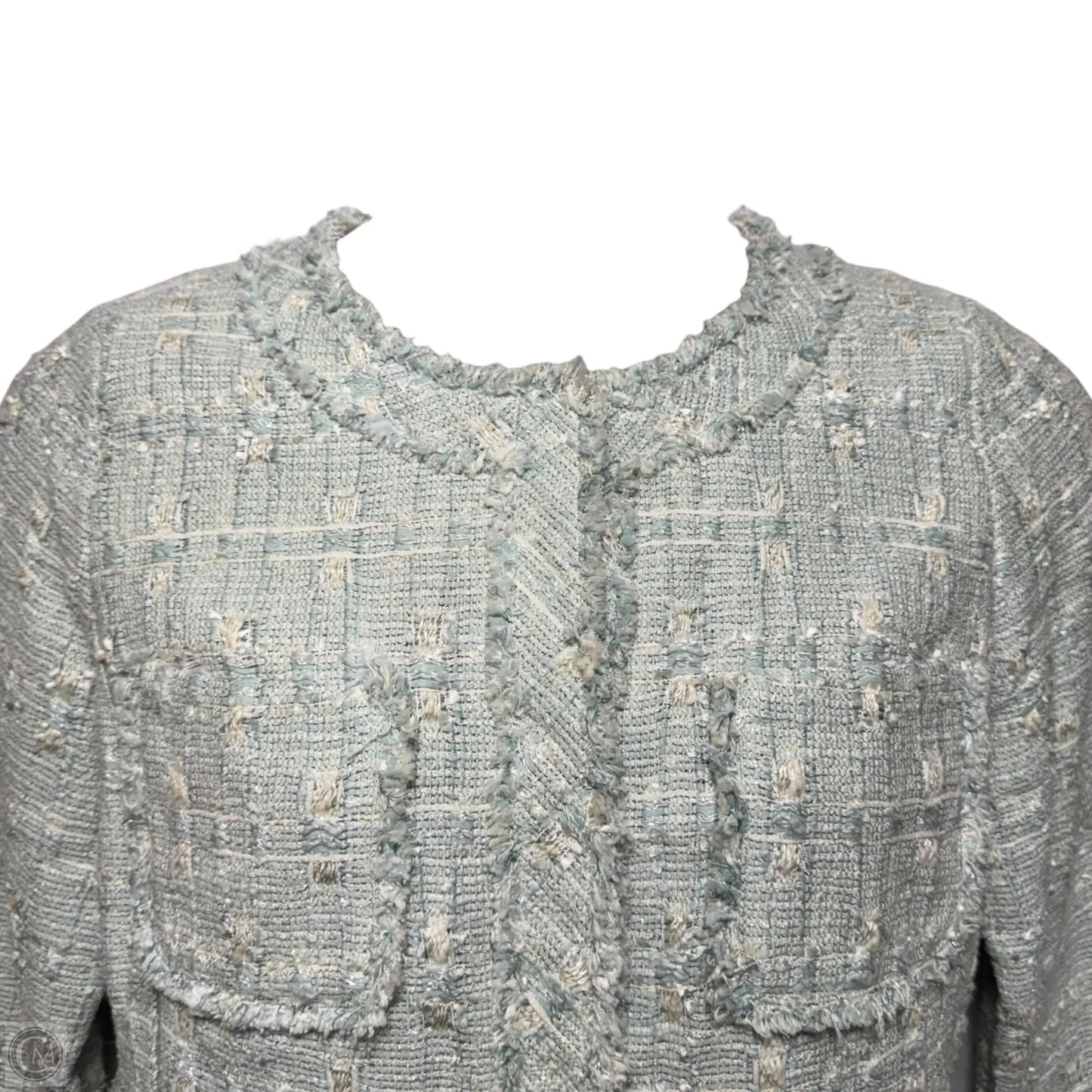 Tweed Blazer Designer By Lafayette 148 In Blue & Cream, Size: 12