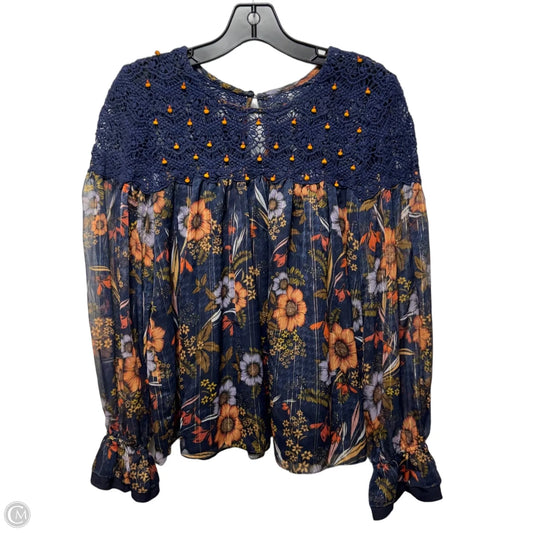 Crochet Trim Top Long Sleeve By Mynah’s In Floral Print, Size: M