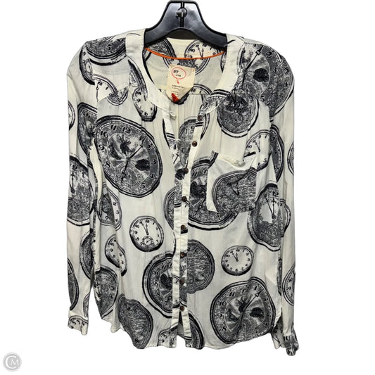 Limited Edition Conversation Top Long Sleeve By Anthropologie In Black & Cream, Size: 4