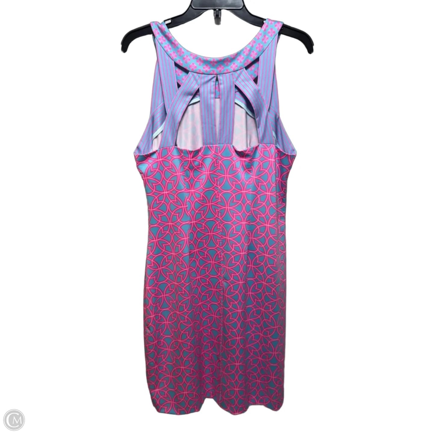 Isosceles Jersey Geometric Print Halter Cut Out Dress By Gretchen Scott In Blue & Pink, Size: XXL