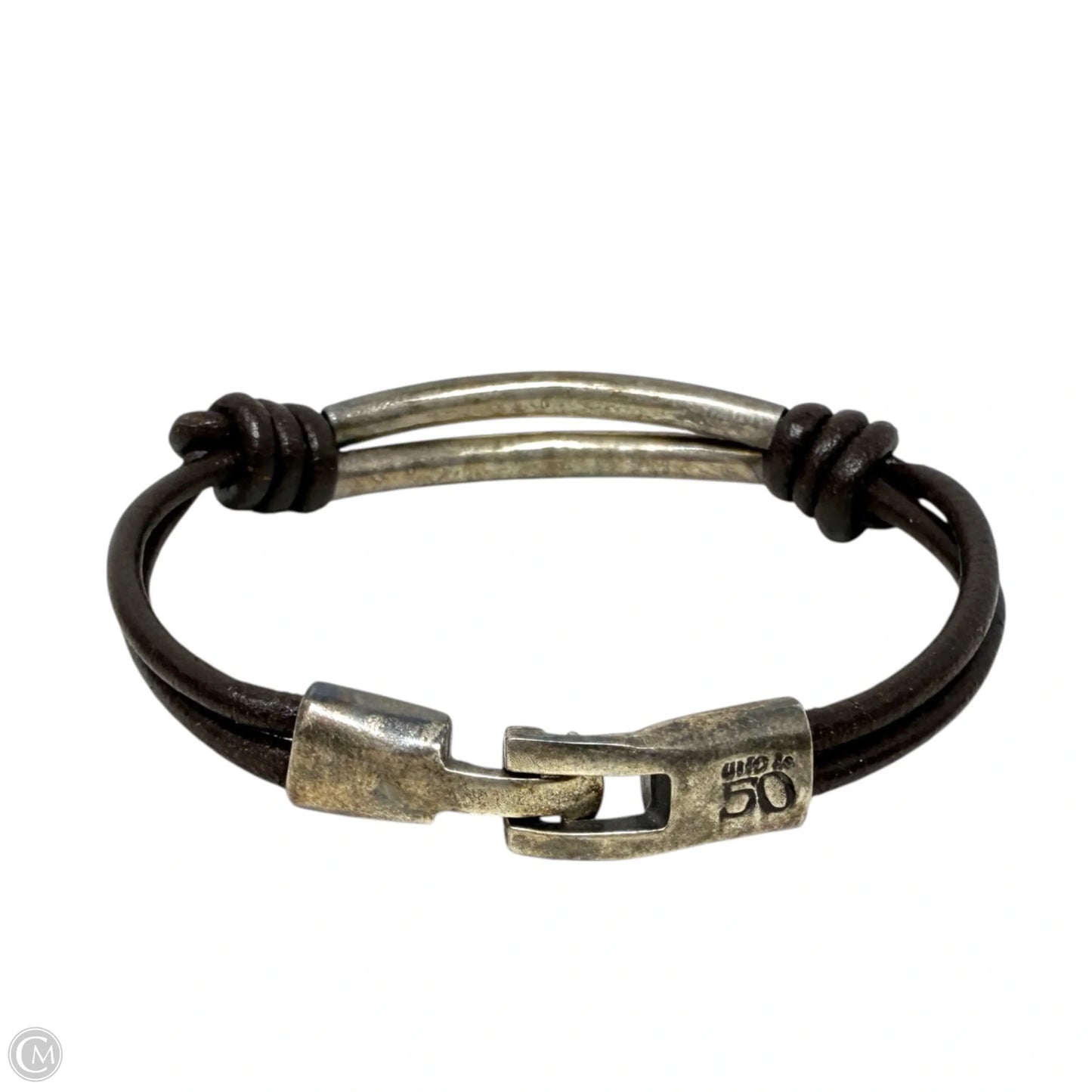 Double Strand Leather & Silver Plated Bracelet By Uno De 50
