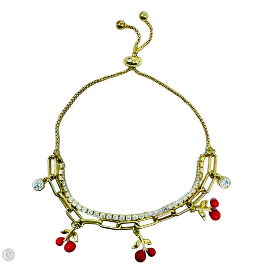 Gold Tone Cubic Zirconia & Cherry Charm Layered Slider Bracelet