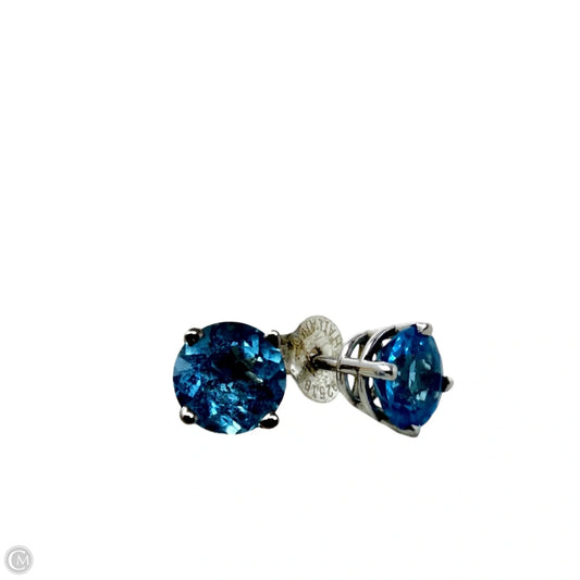 18k White Gold & Blue Topaz Stud Earrings With Sterling Silver Backs