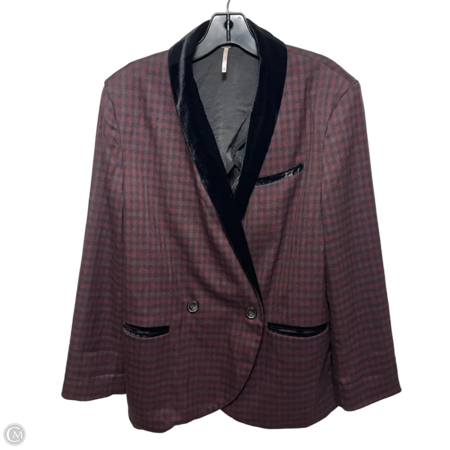 Velvet-Trimmed Plaid Blazer By Free People In Plaid Pattern, Size: Xs