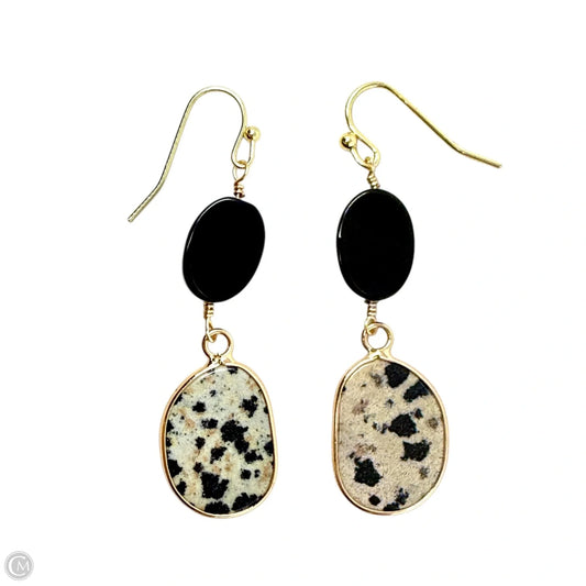 Dalmatian Jasper & Onyx Beaded French Wire Dangle Earrings By Barse