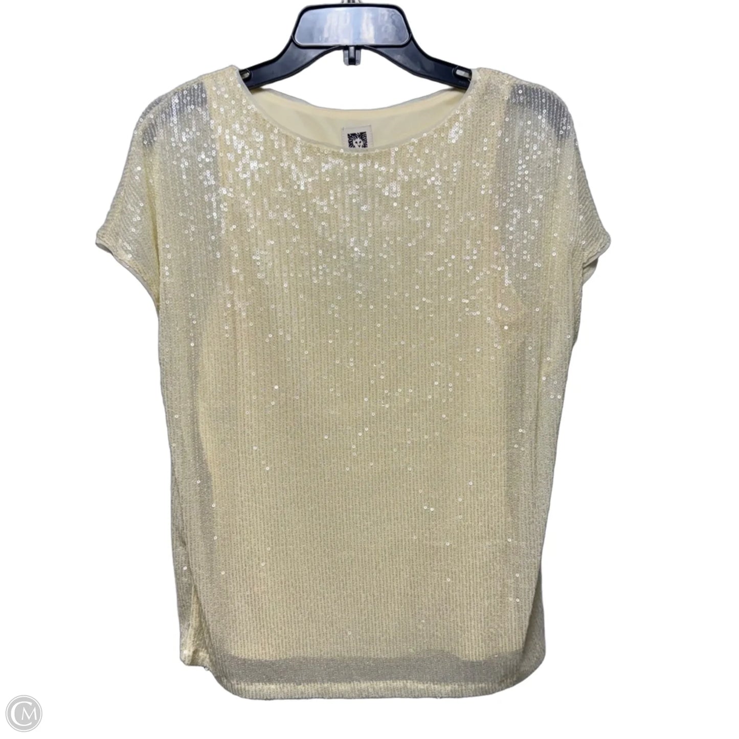Sequin Top Short Sleeve By Anne Klein In Cream, Size: S