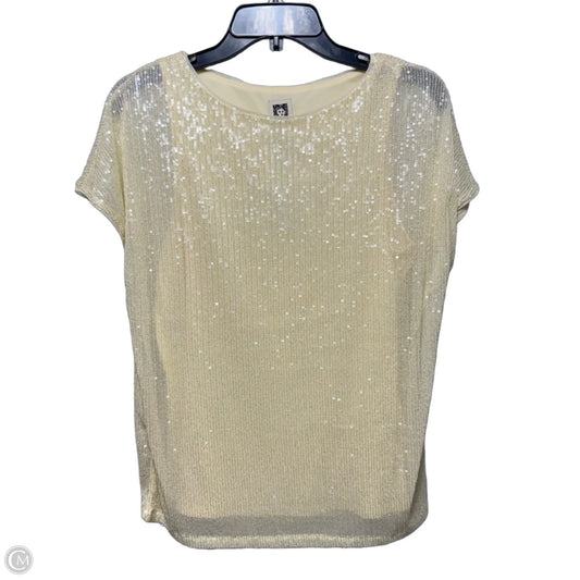 Sequin Top Short Sleeve By Anne Klein In Cream, Size: S