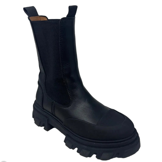 Cleated Mid Chelsea Boots Ankle Flats By Ganni In Black, Size: 9 (39)