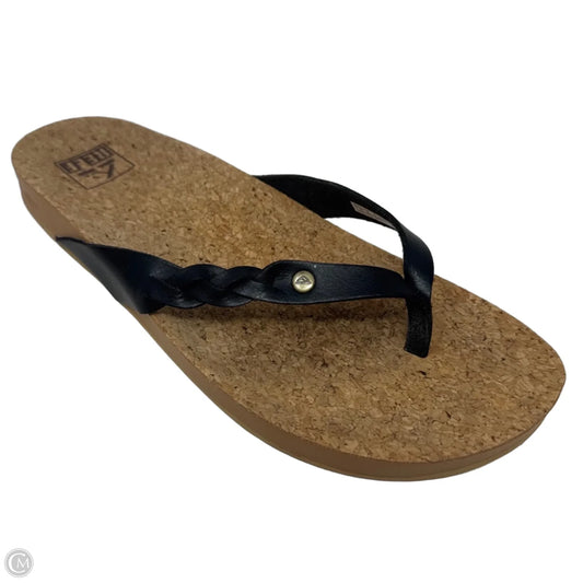Leather Braid Strap Cork Sandals Flip Flops By Reef In Black, Size: 7