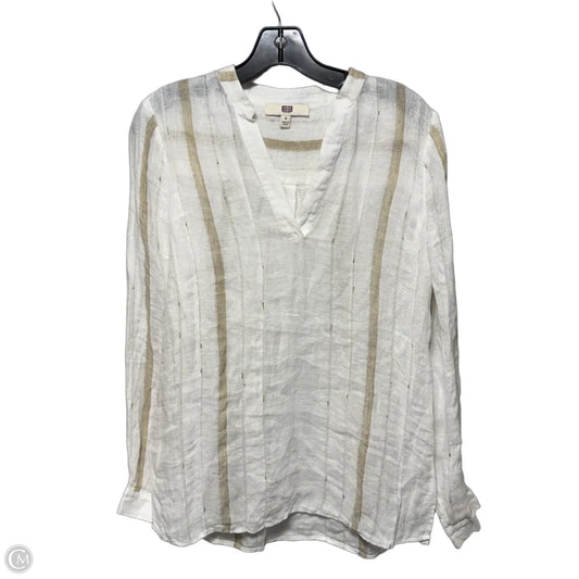 Linen Tunic Long Sleeve By Etcetra In Gold & White, Size: 4