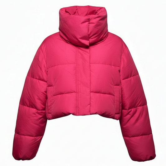 Phaedra Cropped Puffer Jacket By Unreal Fur In Pink, Size: M
