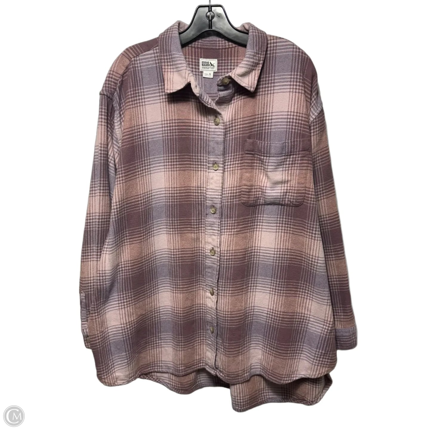 Top Long Sleeve By Eddie Bauer In Plaid Pattern, Size: Xl