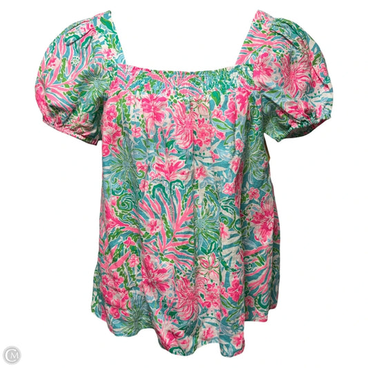 Keating Linen Top Short Sleeve Designer By Lilly Pulitzer In Multi-colored, Size: 12