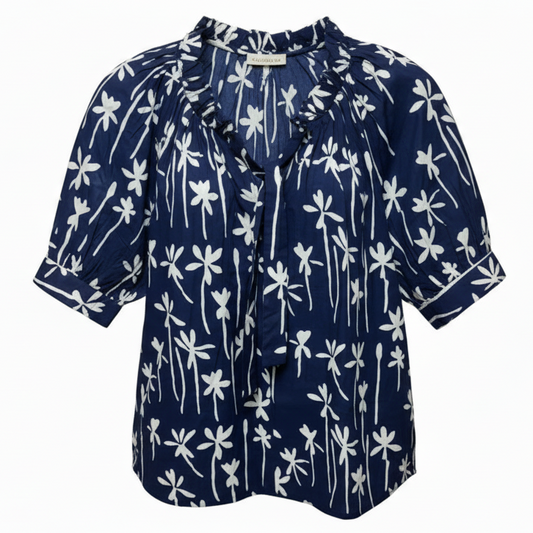 Pam Short Sleeve Top By Fitzroy & Willa In Blue & White, Size: XS
