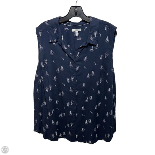 Top Sleeveless By Croft And Barrow In Blue & White, Size: 2x